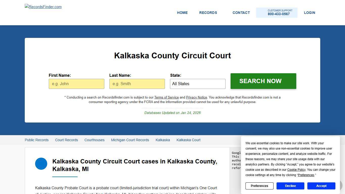 Search Kalkaska County Circuit Court, MI Cases and Records