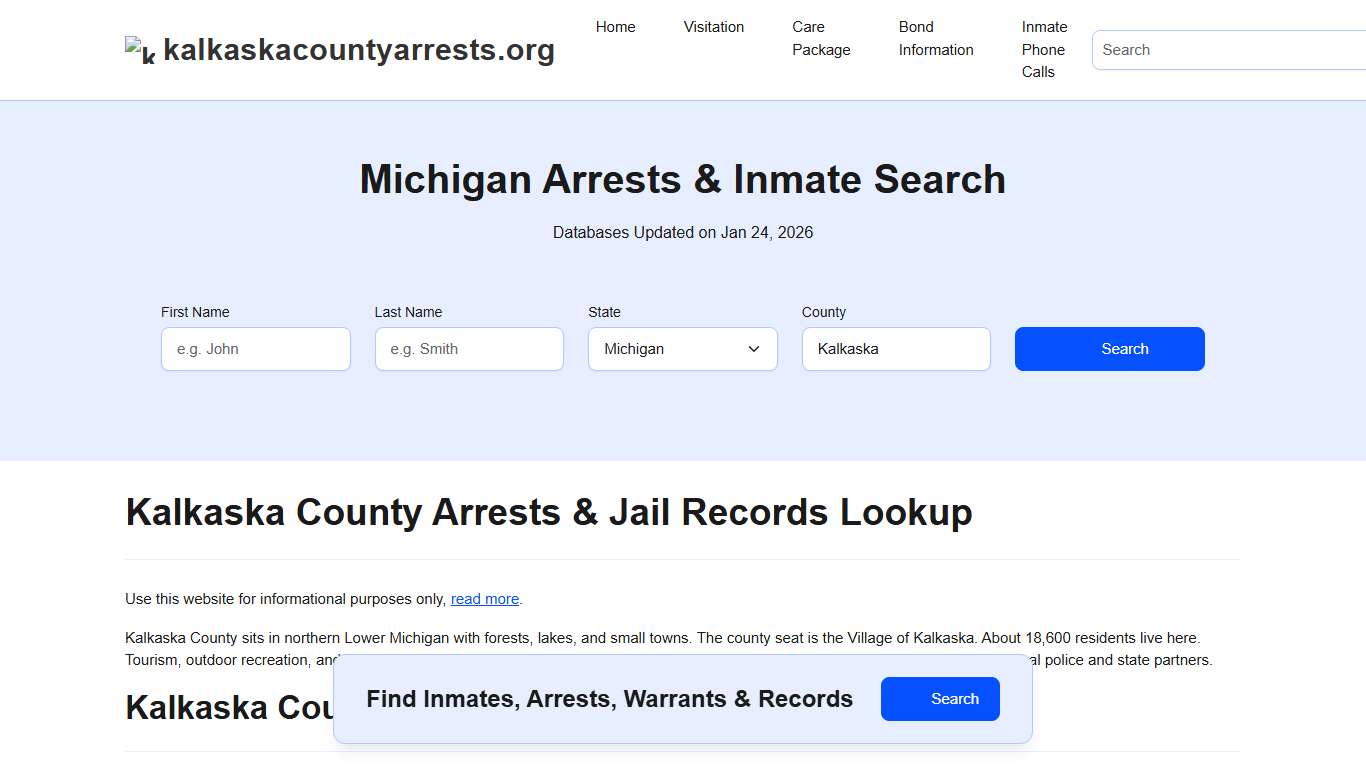 Kalkaska County, MI Arrests, Warrants, Police Records Search